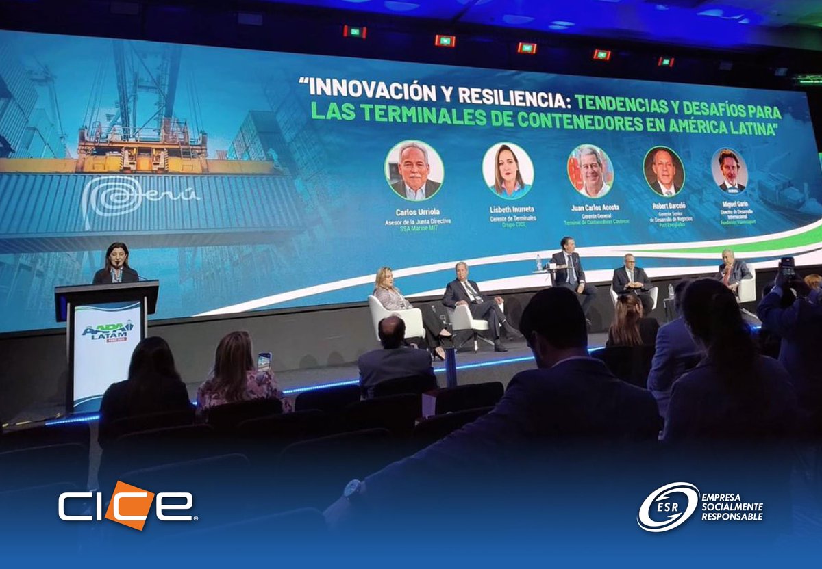 grupo_cice's tweet photo. Contentos de formar parte de #AAPALATAM2025 llevado a cabo en Lima, Perú. Destacamos la intervención de la Lic. Lisbeth Inurreta, Gerente de Terminal CICE Bahía Norte en el panel Innovación y Resiliencia: Tendencias y Desafíos para las Terminales de Contenedores en América Latina https://t.co/DyVRobSQh8