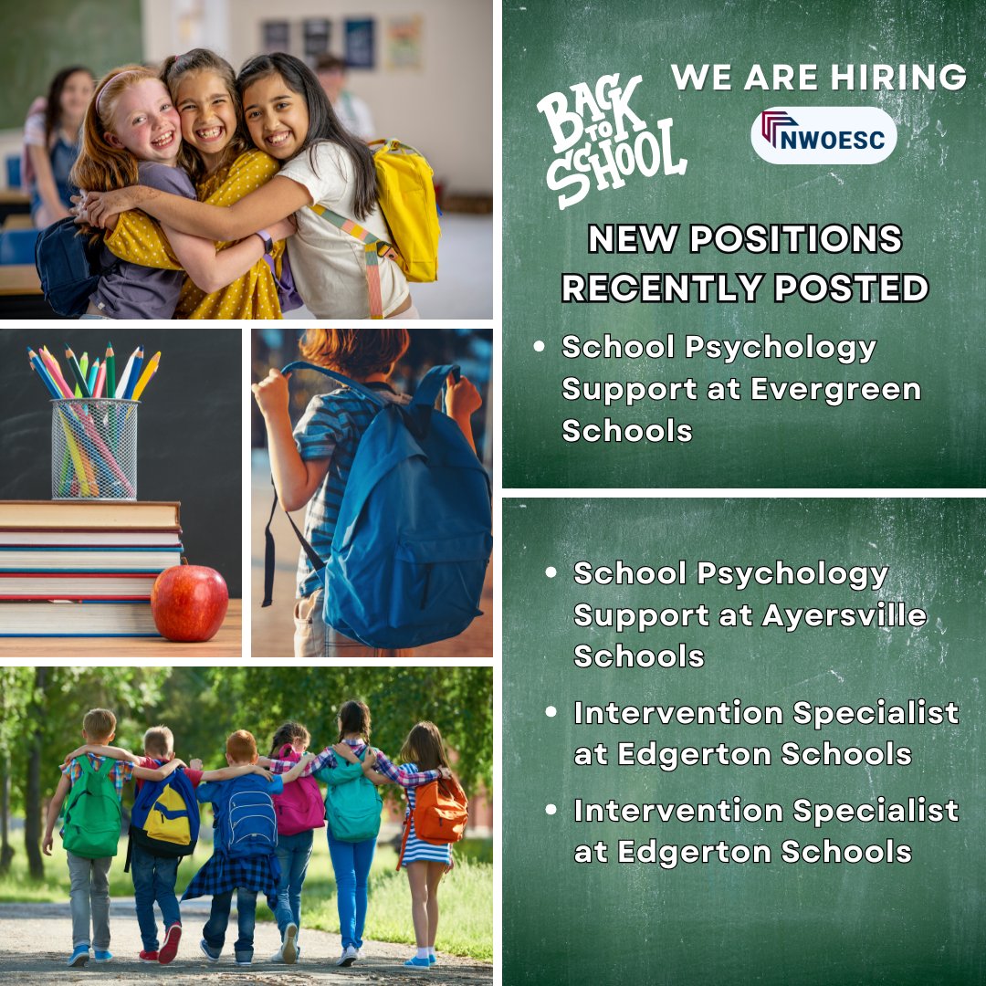 We have some new openings for this school year. We welcome your application.
More details &amp; applications can be found on our site: nwoesc.schoolspring.com