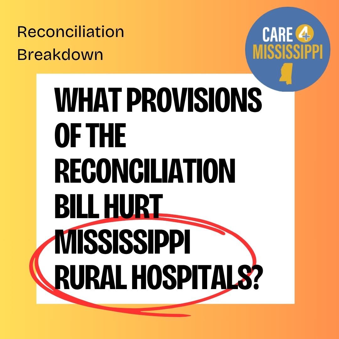 Care4MS's tweet photo. 2/2 The Reconciliation bill threatens Mississippi’s rural hospitals:
❌ Cuts provider tax flexibility
❌ Caps critical payments
❌ Risks DSH funding
❌ Could cost rural areas $87B in revenue

MS can’t afford this. Our hospitals — and communities — are at risk. #HandsOFFMedicaid https://t.co/RALeTkI92M