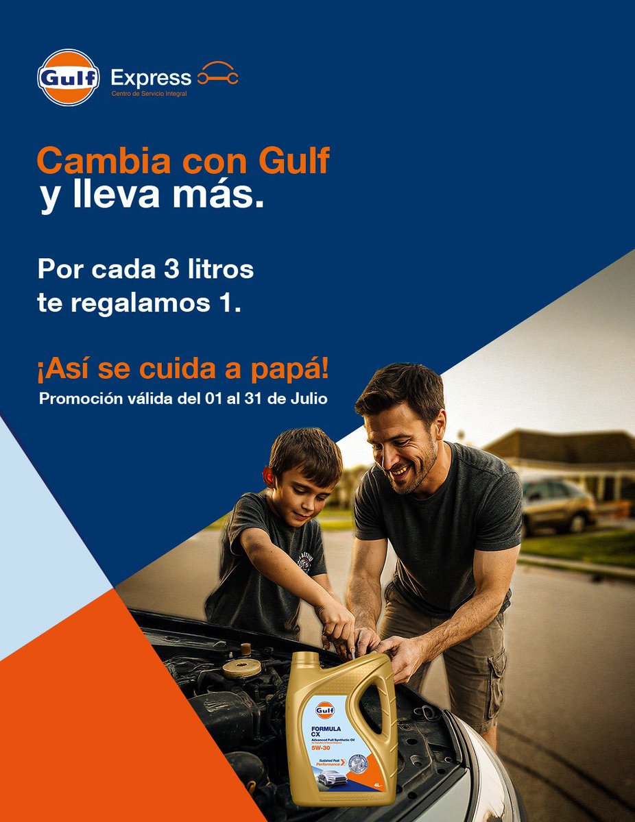 Gulf oil Dominicana (@gulfoilrd) on Twitter photo En nuestros Centros de servicios Gulf Express ¡Papá se lo merece todo! 🙌
Durante todo el mes de Julio, ¡Cambia con Gulf y lleva más!
Por cada 3 litros, te damos 1 GRATIS + una gorra Gulf de regalo 🧢🔥
Promoción válida hasta el 31 de julio 2025
<a href="/juantomasdiazi/">Juan Tomás Díaz</a> En nuestros Centros de servicios Gulf Express ¡Papá se lo merece todo! 🙌
Durante todo el mes de Julio, ¡Cambia con Gulf y lleva más!
Por cada 3 litros, te damos 1 GRATIS + una gorra Gulf de regalo 🧢🔥
Promoción válida hasta el 31 de julio 2025
<a href="/juantomasdiazi/">Juan Tomás Díaz</a>