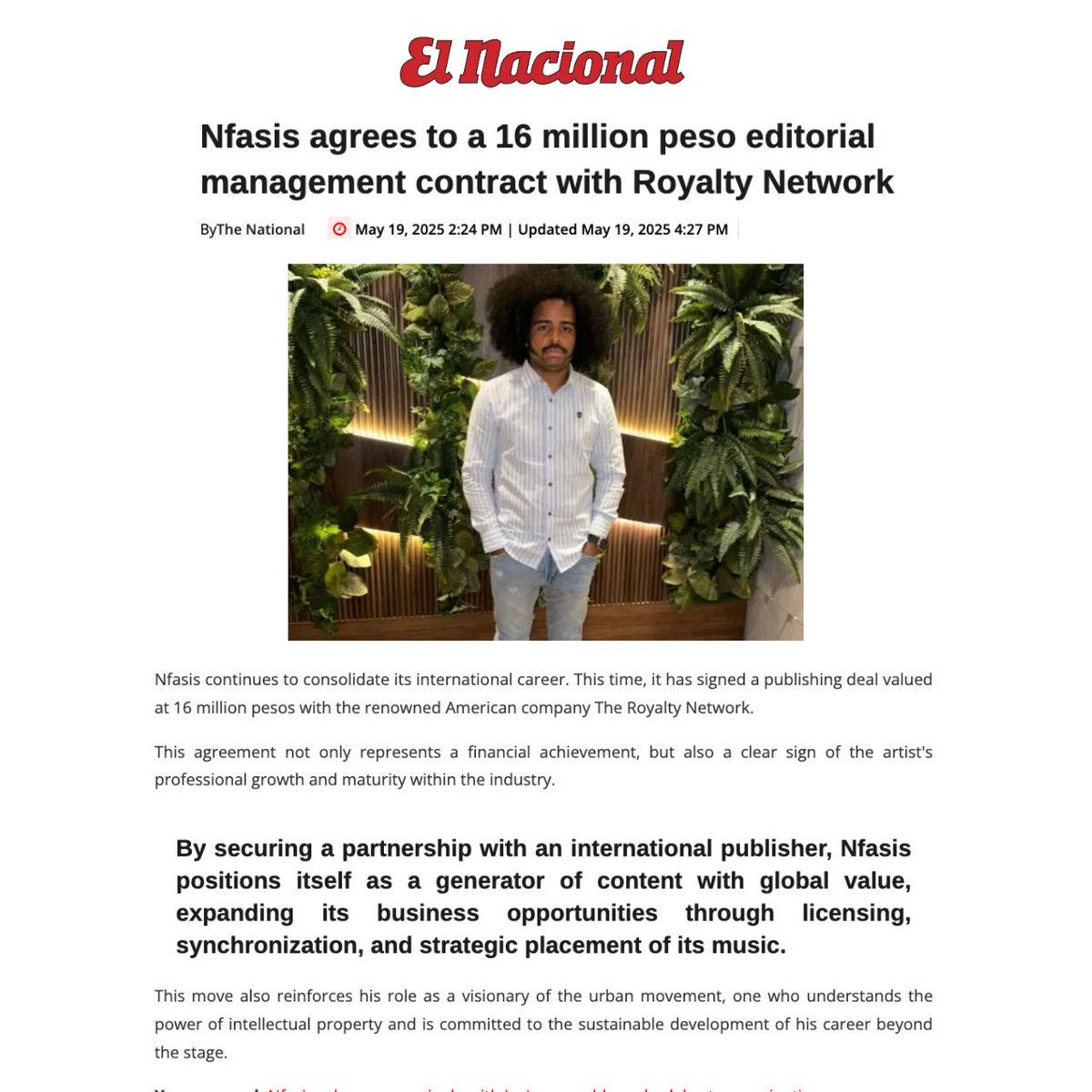 The Royalty Network (@roynetmusic) on Twitter photo The song “TOMA TOMA” is a fusion of @Diplo's signature #Electronic beats with our client @Nfasis’ slick #Latin flow, creating an irresistible dance floor hit. 🪩
Read more about our recent #musicpublishing agreements with #Nfasis on <a href="/ElNacionalRD/">El Nacional</a>! 📰
tinyurl.com/2cutwwog The song “TOMA TOMA” is a fusion of @Diplo's signature #Electronic beats with our client @Nfasis’ slick #Latin flow, creating an irresistible dance floor hit. 🪩
Read more about our recent #musicpublishing agreements with #Nfasis on <a href="/ElNacionalRD/">El Nacional</a>! 📰
tinyurl.com/2cutwwog