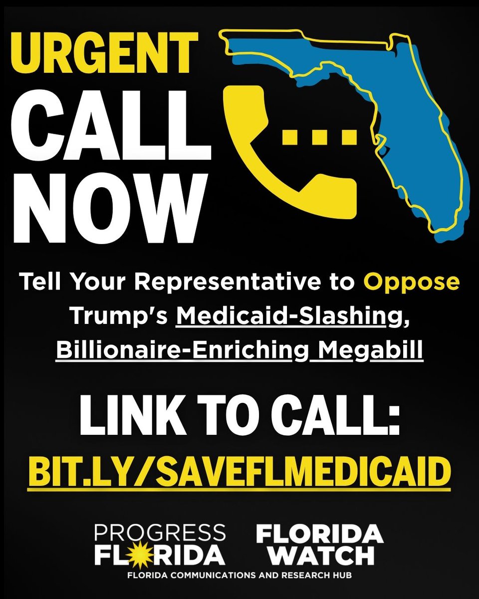1.9 million Floridians could lose health care and lawmakers are calling it “beautiful”? Don’t let them get away with it. Call your rep and say NO to the tax plan to gut Medicaid, raise costs, and close hospitals. Go here to bit.ly/saveflmedicaid to call now!