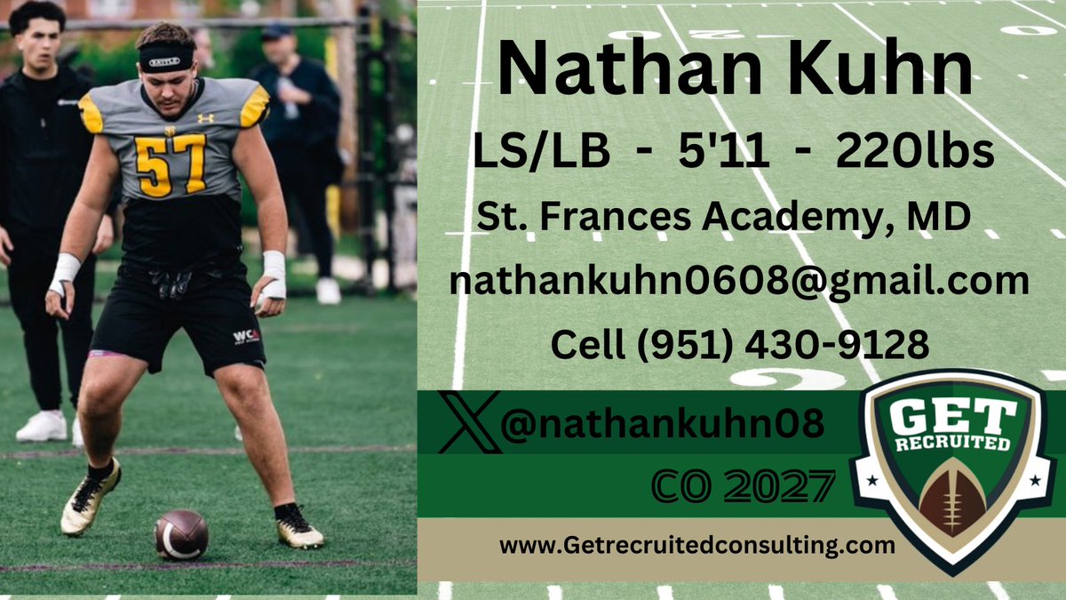 Get Recruited (@get__recruited) on Twitter photo Nathan Kuhn - CO2027 - LS/LB - 5'11, 220lbs - 3.7 GPA - Fast & accurate snaps. St. Frances Academy, MD. app.productiverecruit.com/profile/nathan…… <a href="/nathankuhn08/">Nathan Kuhn 27’LS</a> <a href="/1of1lifeskills/">1-of-1 Consulting</a> <a href="/FORDHAMFOOTBALL/">Fordham Football</a> <a href="/CCSUFootball/">CCSU FOOTBALL</a> <a href="/DuqFB/">Duquesne Football</a> <a href="/RedFlashFB/">Saint Francis Football</a> <a href="/ysufootball/">Youngstown State Football</a> <a href="/racersfootball/">Murray State Football</a> <a href="/UAlbanyFootball/">UAlbany Football</a> <a href="/BryantUFootball/">Bryant Football</a> Nathan Kuhn - CO2027 - LS/LB - 5'11, 220lbs - 3.7 GPA - Fast & accurate snaps. St. Frances Academy, MD. app.productiverecruit.com/profile/nathan…… <a href="/nathankuhn08/">Nathan Kuhn 27’LS</a> <a href="/1of1lifeskills/">1-of-1 Consulting</a> <a href="/FORDHAMFOOTBALL/">Fordham Football</a> <a href="/CCSUFootball/">CCSU FOOTBALL</a> <a href="/DuqFB/">Duquesne Football</a> <a href="/RedFlashFB/">Saint Francis Football</a> <a href="/ysufootball/">Youngstown State Football</a> <a href="/racersfootball/">Murray State Football</a> <a href="/UAlbanyFootball/">UAlbany Football</a> <a href="/BryantUFootball/">Bryant Football</a>