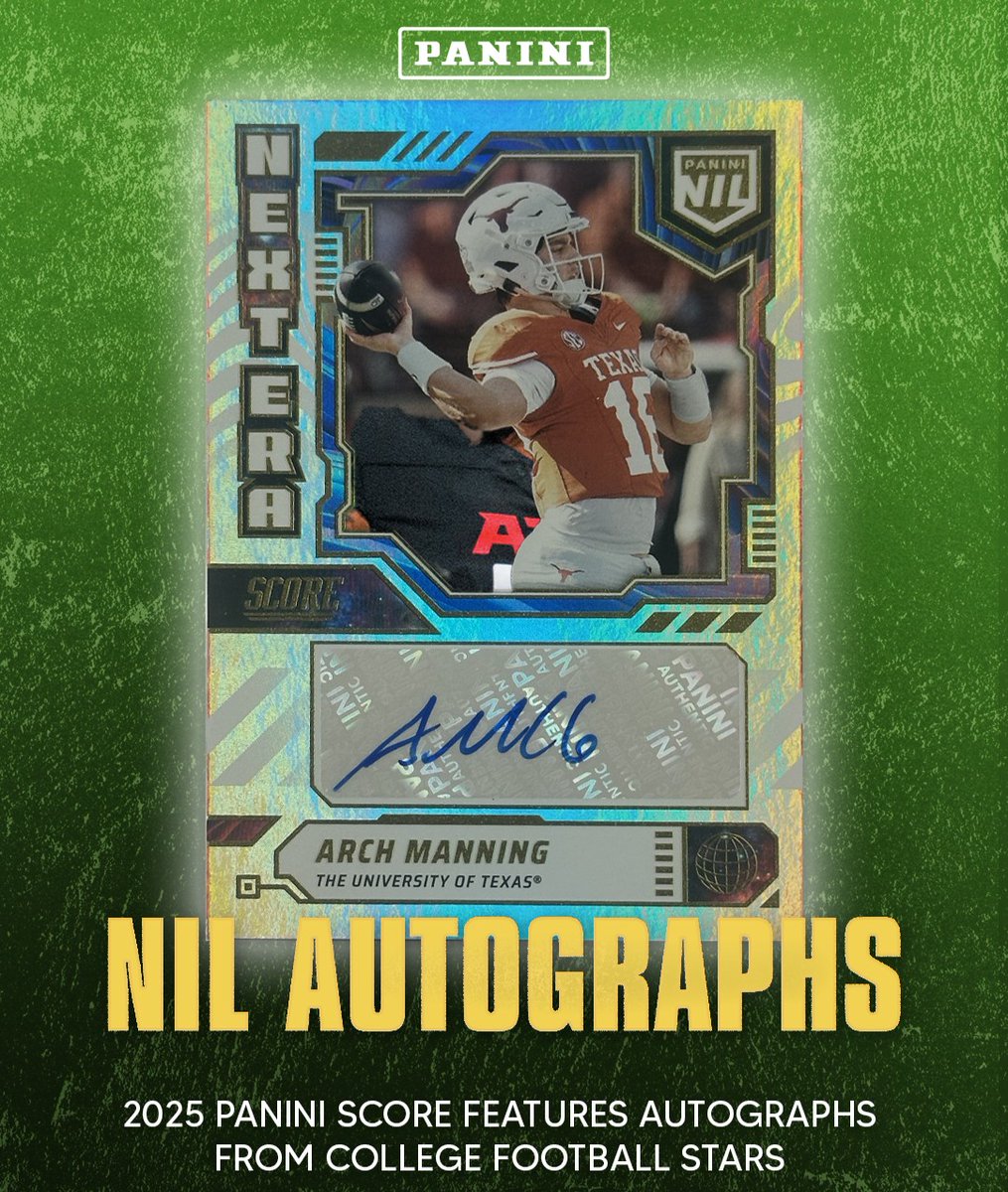 PaniniAmerica's tweet photo. 2025 #PaniniScore releases tomorrow July 3 at 11am CT, kicking off the 2025 Football collecting season! This year, as an added chase - NIL Autographs from some of the top players in college football can be found within the product!
Shop here on July 3: https://t.co/hevXGHKPxw
#WhoDoYouCollect