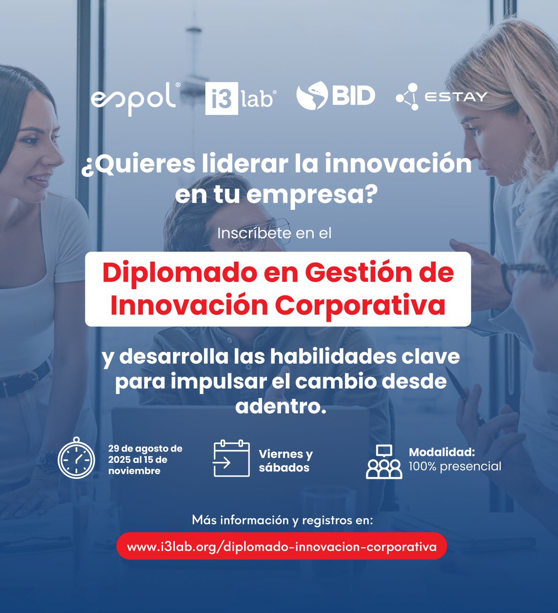 Muchas empresas sienten que innovan… pero los resultados no llegan.

En Guayaquil abrimos inscripciones para el Diplomado en Gestión de Innovación Corporativa para transformar esa realidad.

Más info ➡️ i3lab.org/diplomado-inno…