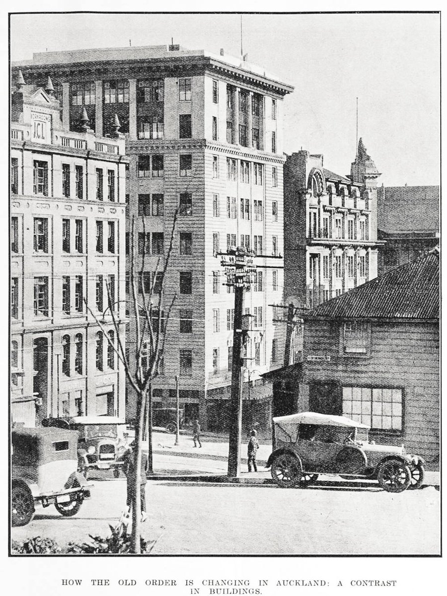 How the old order is changing in Auckland: a contrast in buildings.       kura.aucklandlibraries.govt.nz/digital/collec…