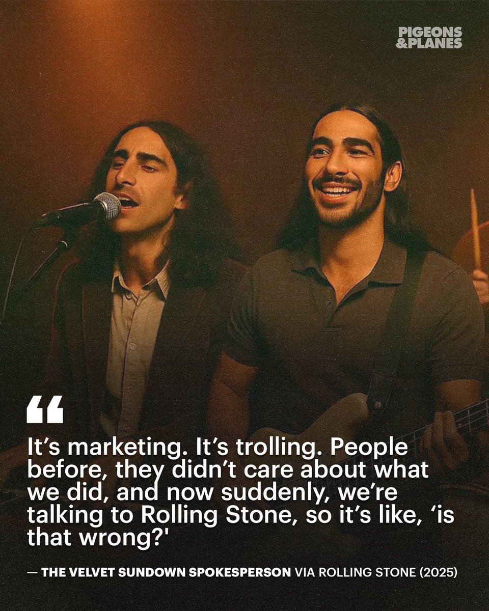Spokesperson finally admits that viral band The Velvet Sundown is an AI art hoax.

This mysterious band popped up with no history, and within a month of their debut album, they've got 750,000 monthly listeners on Spotify, mostly through questionable playlist placements. The music