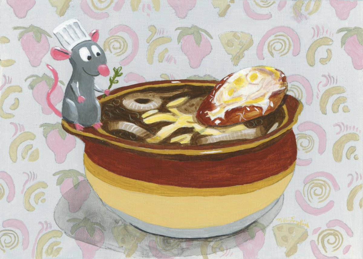 drawingnikki's tweet image. My “French Onion Soup Remy” acrylic painting and prints will be in the “Reanimated” art show at @giant_robot Check the flyer for more info and artist list!
#ratatouille #frenchonionsoup #animated #animation #pixaranimation #acrylicpainting #artshow  #remy #anyonecancook  #artwork