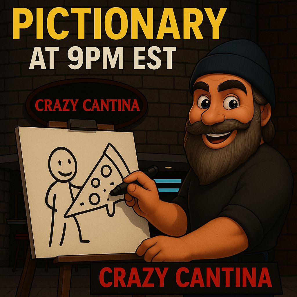 Crazy_Cantina's tweet image. 🎨🖌️ Get ready for a night of creativity and fun! Join us at 9 PM EST at Crazy Cantina for Pictionary Night! 🕘🍹 Bring your friends, brush up on your drawing skills, and let the good times roll. Don't miss out! #PictionaryNight #CrazyCantina #FunTimes #GetCreative