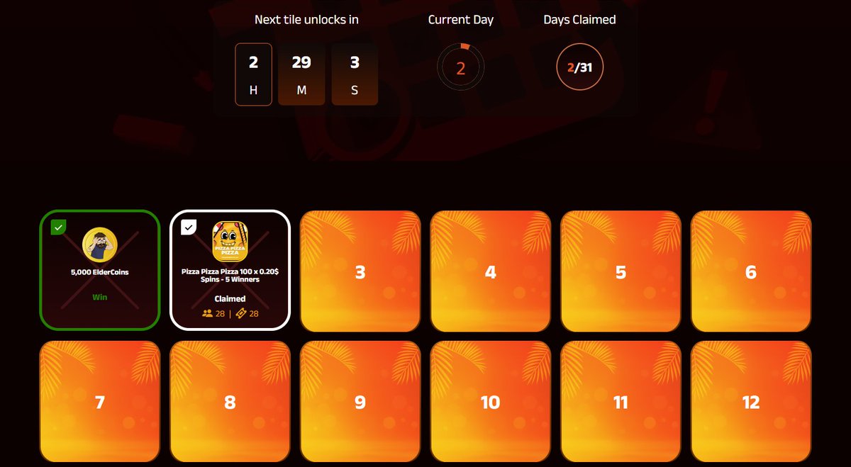NEW DAILY CALENDAR IS LIVE!!!

elderbreaks.com/daily-calendar

- Claim a FREE Prize every single day just by clicking the tiles!
- Up to 5000$ in Prizes coming up in July!