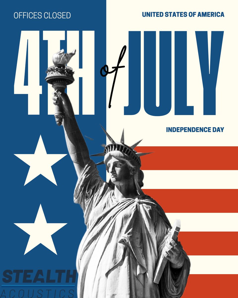 Happy Independence Day! 🎆
In celebration of the 4th of July, our offices will be closed as we honor the spirit of freedom and unity.
Wishing you a safe and joyful holiday!

#4thOfJuly #IndependenceDay #StealthAcoustics #USA #HolidayHours