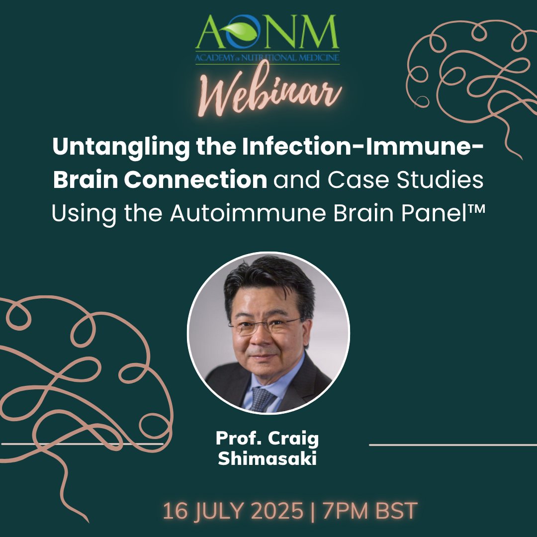 AcadOfNutriMed's tweet photo. 🧠 Webinar: Untangling the Infection - Immune - Brain Connection and Case Studies Using the Autoimmune Brain Panel™ 🧠

📅Wednesday 16th July 2025
🕖 19:00 BST | 20:00 CEST | 14:00 EDT

🔗 Register: https://t.co/i2gC7vorSg

#Neuroimmunology #AutoimmuneBrain #PANS #PANDAS #Lyme https://t.co/V7gzuB7wbu