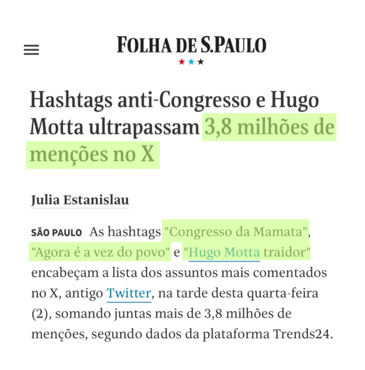 lazarorosa25's tweet photo. GRANDE DIA! Nossa mobilização contra o CONGRESSO DA MAMATA já alcançou quase 4 milhões de menções só no X, repercutindo na mídia e outras redes. Não vamos recuar enquanto privilegiarem os ricos e jogarem a conta nas costas dos pobres! Parabéns, militância!

AGORA É A VEZ DO POVO https://t.co/WqGeAFwqI8