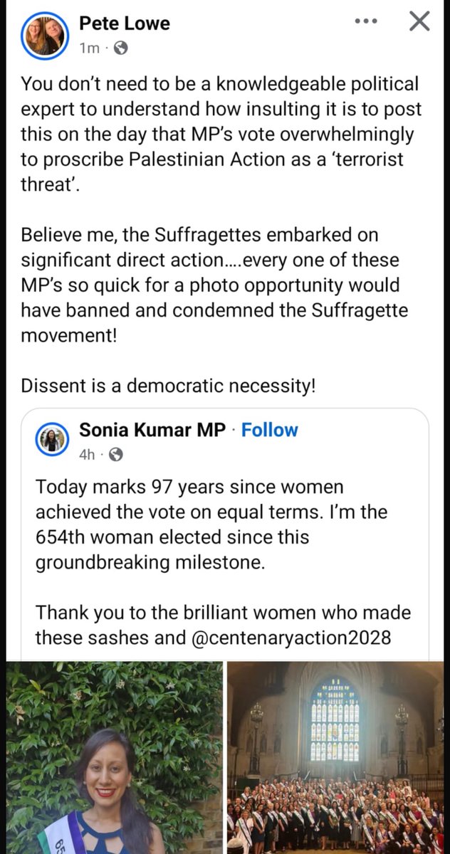 LordIanAustin's tweet image. Imagine comparing the suffragettes to people who smash their way into factories, endanger workers and injure police officers and security guards with sledge hammers.
And break into RAF base and vandalise military planes.
What a nutcase.