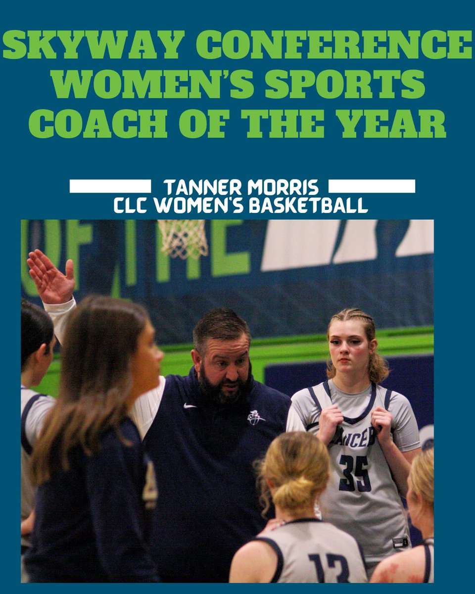 Congratulations to Tanner Morris, Head Coach of <a href="/CLCwbasketball/">CLCwomensbasketball</a> on being named the Illinois Skyway Conference Women’s Sports Coach of the Year! Under Coach Morris, the Lancers made history this season
