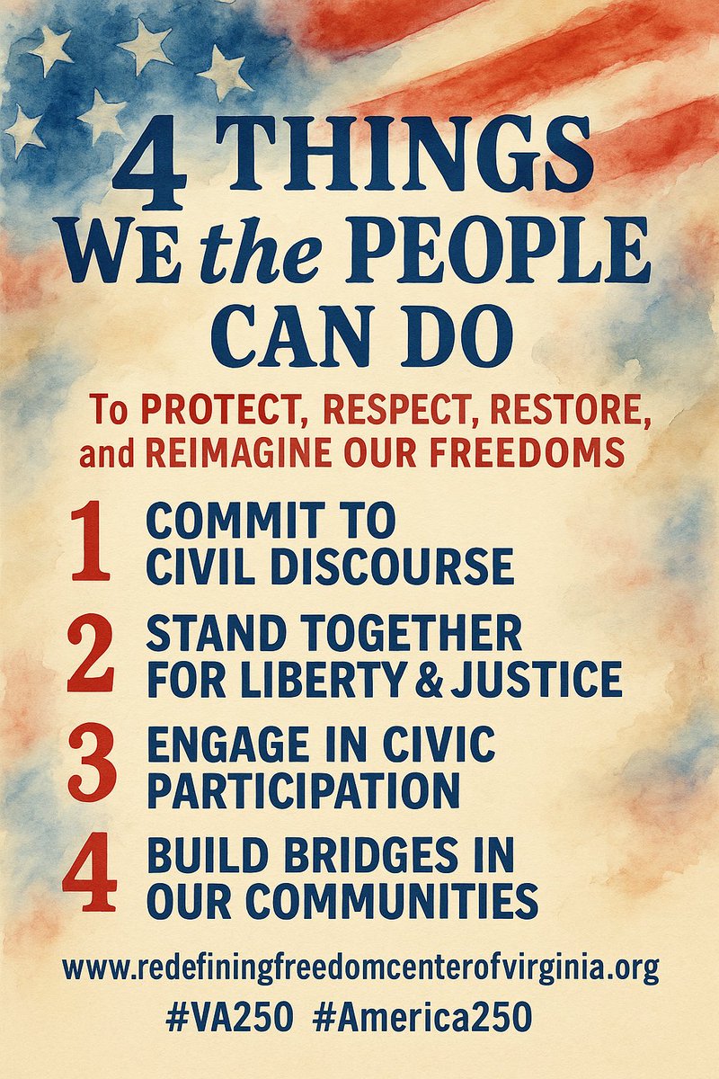 FreedomRedefind's tweet image. Join us on #July4th and #July4thweekend for a year-long conversation, capital campaign, and nationwide engagement on protecting, respecting, restoring, and re-imagining American Freedom for our time. #VA250 #America250 #IndependenceDay #WethePeople