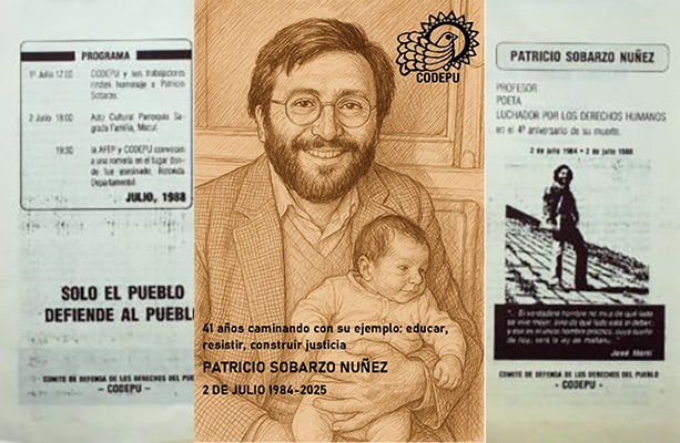 Hoy se cumplen 41 años del asesinato de Patricio Sobarzo Núñez, profesor de Historia y Geografía, militante del MIR y secretario regional de CODEPU. Fue ejecutado por la CNI en 1984, en un acto que el Informe Rettig reconoció como una ejecución extrajudicial <a href="/codepuchile/">CODEPU</a>