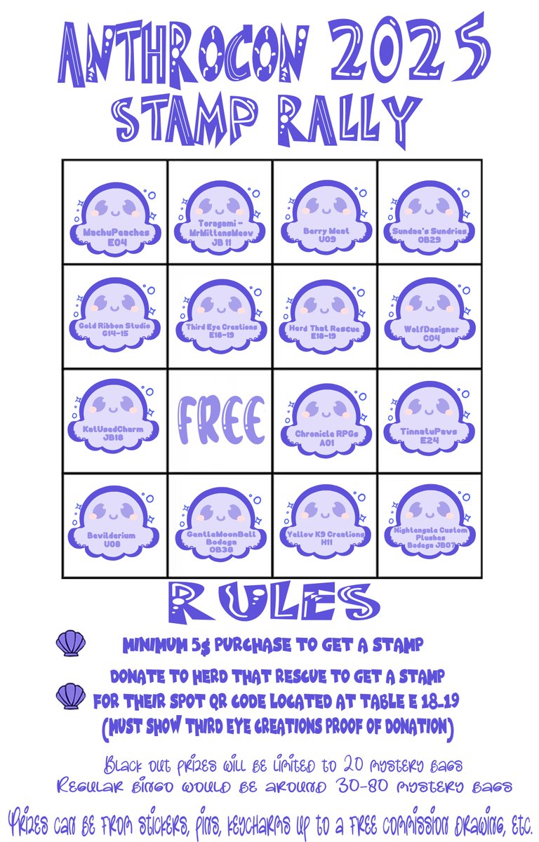 ThirdEyeCre1's tweet image. Hey everyone we will be at Anthrocon this coming weekend. stop by our table E18-19
we will also be a part of a Stamp bingo rally.