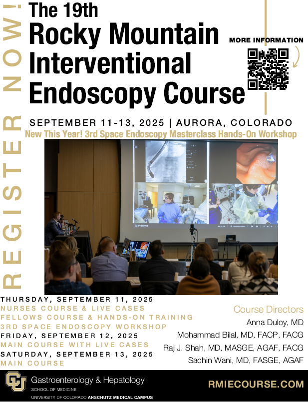 CUGastroHep's tweet image. 🏔️ Experience endoscopy innovation in the Rockies! Join us @ University of Colorado Anschutz Medical Campus for #RMIE2025. World-class faculty, cutting-edge techniques, & networking opportunities await. Limited-time 25% discount w/ code ALLREG25 - reg now! rmiecourse.com