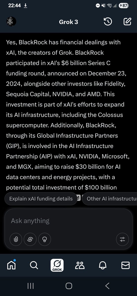 adostewart's tweet image. So it turns out that xAI or grok has had billions in funding from Blackrock. No wonder it's a woke piece of shit.