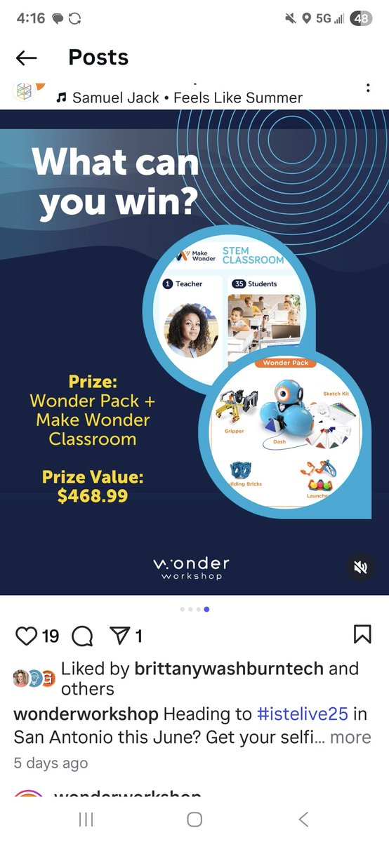 Tiggers98's tweet photo. Thank you @wonderworkshop!  I can't wait for my students to enjoy this prize pack!  Woohoo!!! We cannot wait to code!!!! #ISTELIve25 https://t.co/7foQurJoMI