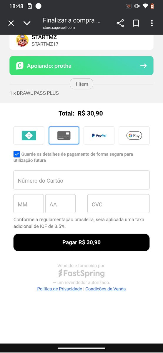 STARTMZ17's tweet image. Já comprei meu Brawl pass plus para amanhã! E claro usando o código da @prothagame