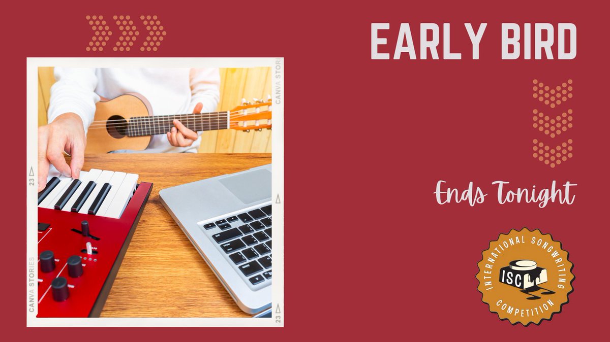 The ISC Early Bird Deadline ends TONIGHT at midnight!  Submit your songs now for just $25 per entry and get a head start on the 2025 competition.
Enter now 👉 tinyurl.com/4h99az32
#Songwriters #ISC2025 #MusicContest #EarlyBirdDeadline #InternationalSongwritingCompetition