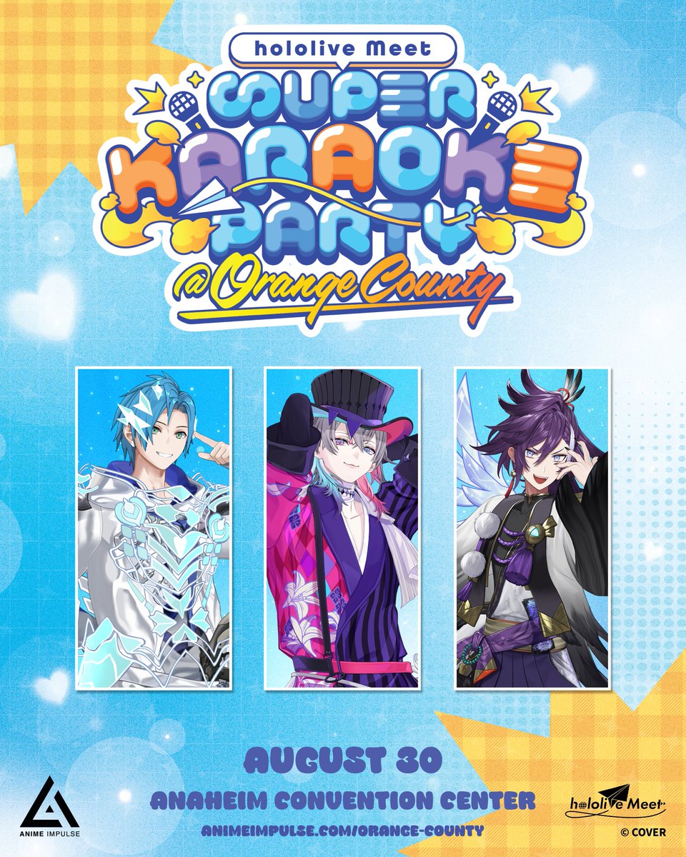 animeimpulse's tweet photo. ▶️ TICKETS AVAILABLE 🎟️

PARTY THE NIGHT AWAY--IN FULL 3D! 🥳⭐️ Tickets for our @HOLOSTARSen Super Karaoke Party at #ANIMEImpulseOC2025 on 8/30 are LIVE!

🎇: @regisaltare
🎩: @gavisbettel
🔅: @banzoinhakka

Don't miss this exclusive performance! 🎶

🎫: https://t.co/hRzRVeqvMQ https://t.co/V8iyPCDLhd