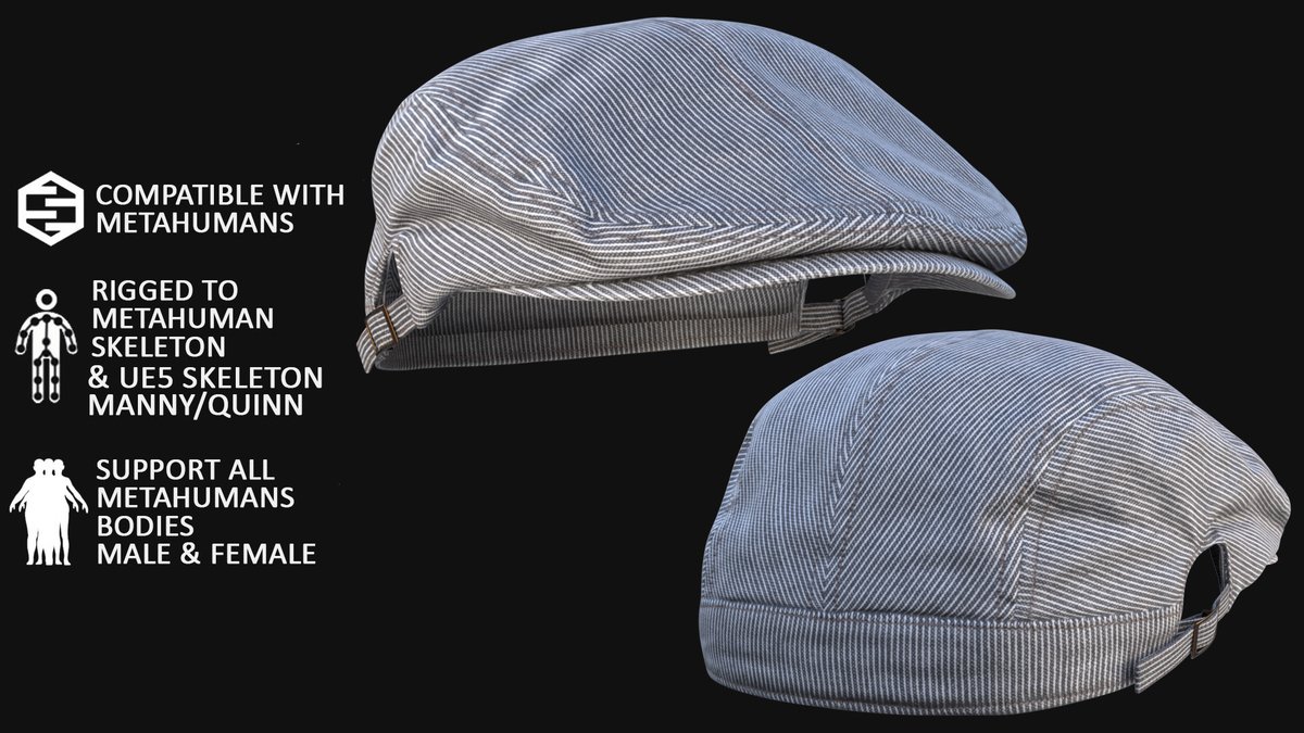 Outfit_Maker_UE's tweet photo. #3D Hat model. Rigged to #UE5 and Metahuman skeletons,Ready for #UnrealEngine5
Create your custom outfit on the our website- https://t.co/LvExAJZSZZ
#GameDev #MetaHuman #UnrealEngine #3DAssets #LowPoly #RiggedModel #Unity3D #3DClothing #3DFashion #ModularClothing https://t.co/qnqb6rL49D