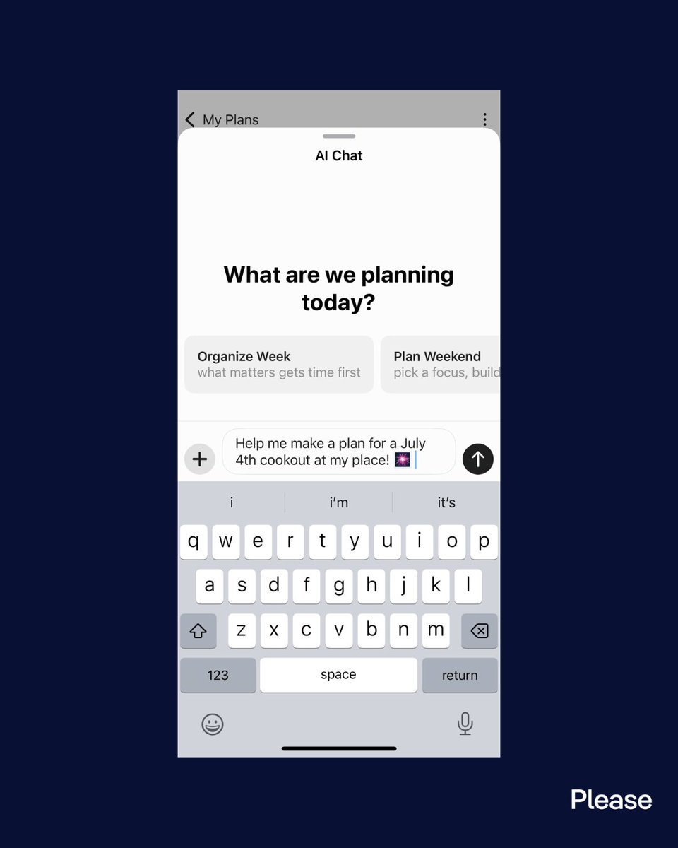 PleasePlatforms's tweet image. 🇺🇸 Hosting this July 4th?
Imagine typing: “Help me plan a July 4th cookout” and getting a full, organized plan in seconds.
Please AI is your new way to plan with less stress and more follow-through, and it’s coming soon.
✨ Join the waitlist at please.ai ✨