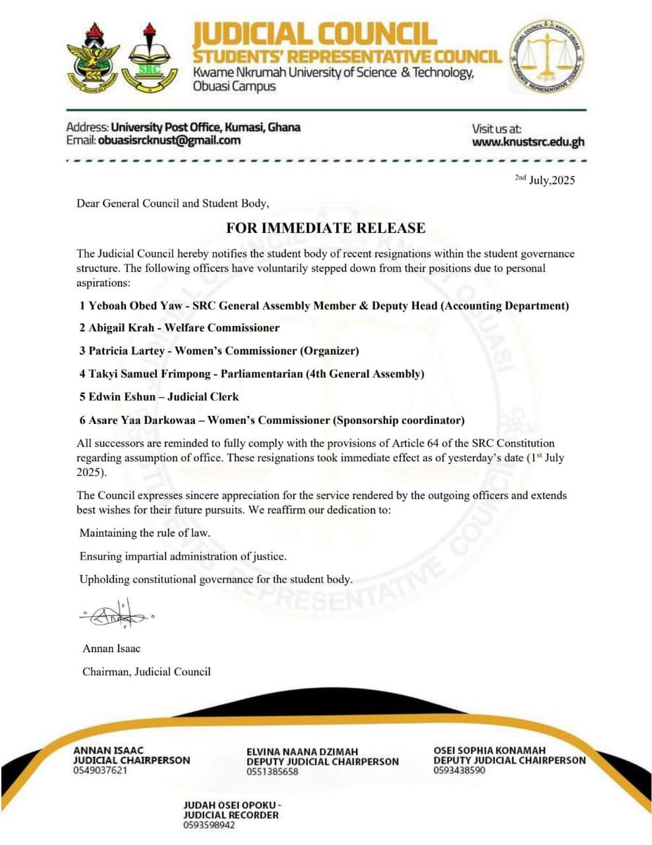 Acknowledgement 📍📍

We acknowledge the resignation of our student leaders, who have stepped down from their current positions to explore new avenues for serving the student community.