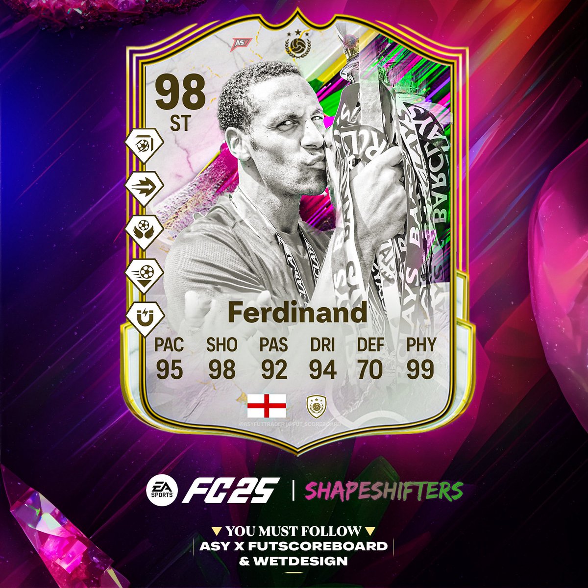 🚨RIO FERDINAND 🏴󠁧󠁢󠁥󠁮󠁧󠁿 SHAPESHIFTERS OFFICIAL CARD🚨

OFFICIAL STATS ✅
OFFICIAL PS+ ✅
