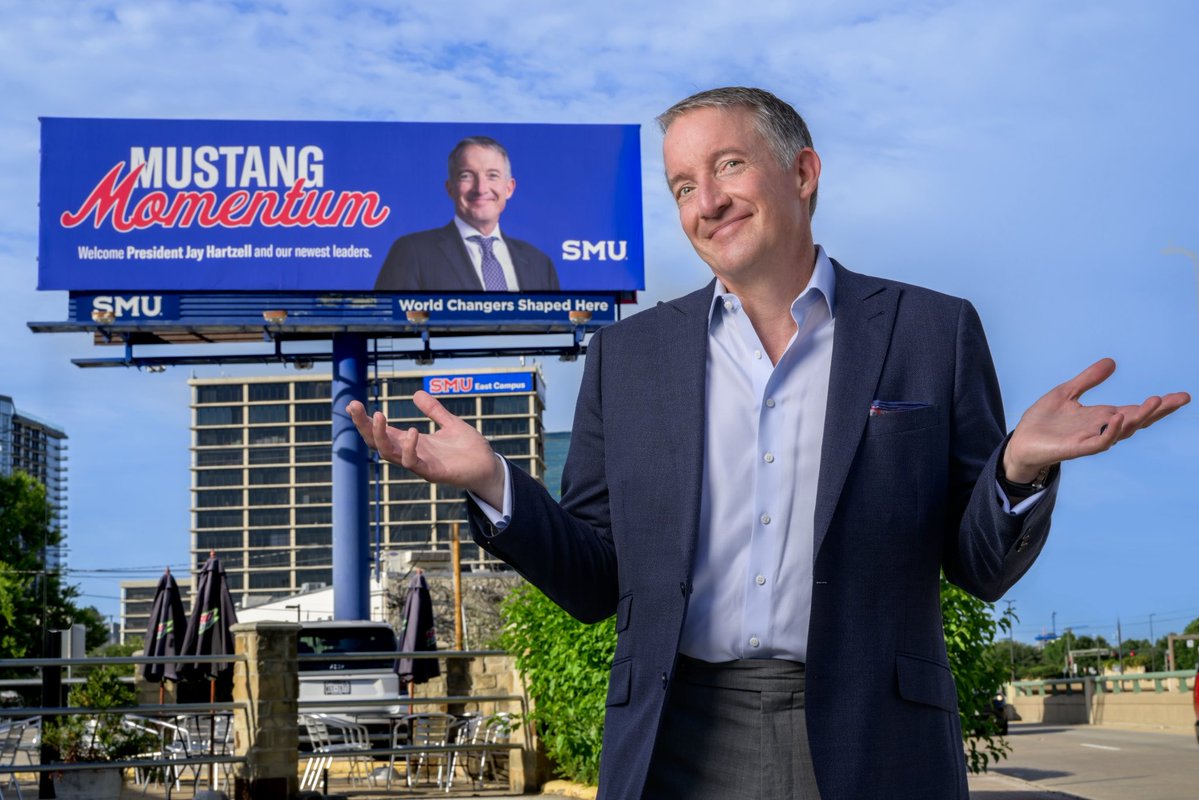 JCHartzell's tweet image. Apparently, “let’s keep it low-key” means something different in Dallas. Grateful for the warm (and billboard-sized) welcome from @SMU. Excited for what’s ahead.