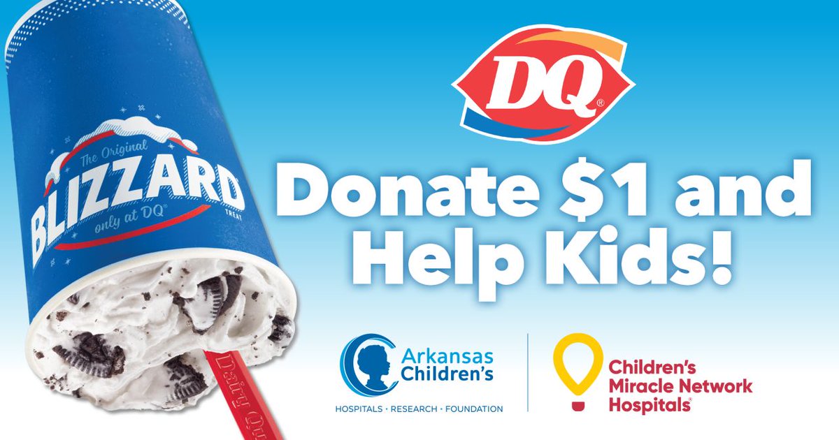 🍦 Craving a <a href="/DairyQueen/">Dairy Queen</a> Blizzard *and* a feel-good moment?

Through July 30, swing by participating locations, grab your favorite treat and add a $1 Miracle Balloon to your order to support Arkansas Children’s mission of helping make kids better today and healthier tomorrow. 💙