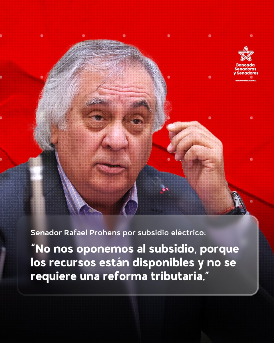 🚨NOTICIA | Senador Rafael Prohens por subsidio eléctrico: “No nos oponemos al subsidio, porque los recursos están disponibles y no se requiere una reforma tributaria.”