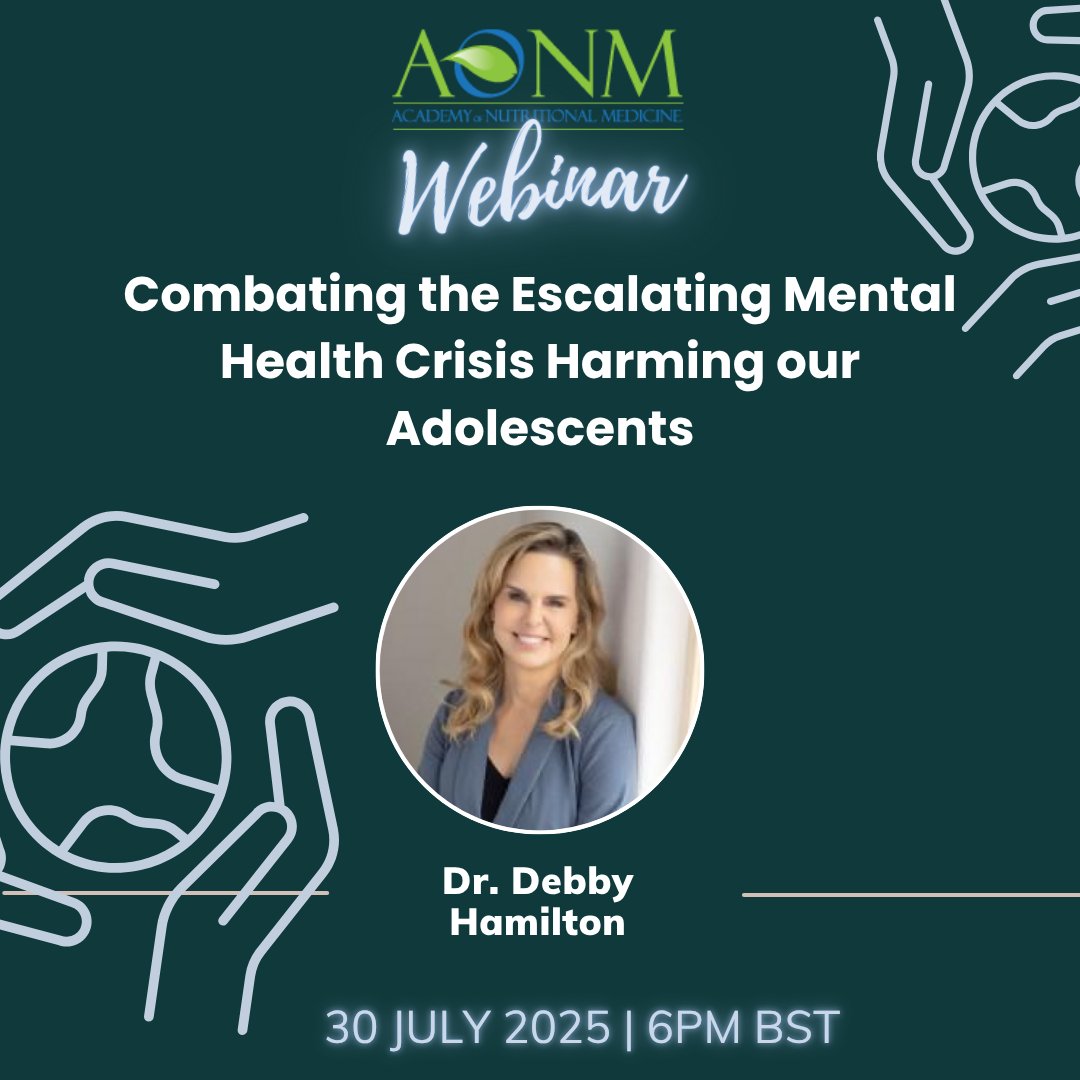 AcadOfNutriMed's tweet photo. Adolescent mental health is in crisis. 🌿

Join Dr. Debby Hamilton to explore integrative tools to support teens facing anxiety, depression &amp; more.

🗓️30 July | 18:00 BST

🎟️Register: https://t.co/YNiR72GH05

#MentalHealth #AdolescentHealth #FunctionalMedicine #AONM #FreeWebinar https://t.co/1ITC2OFJCB