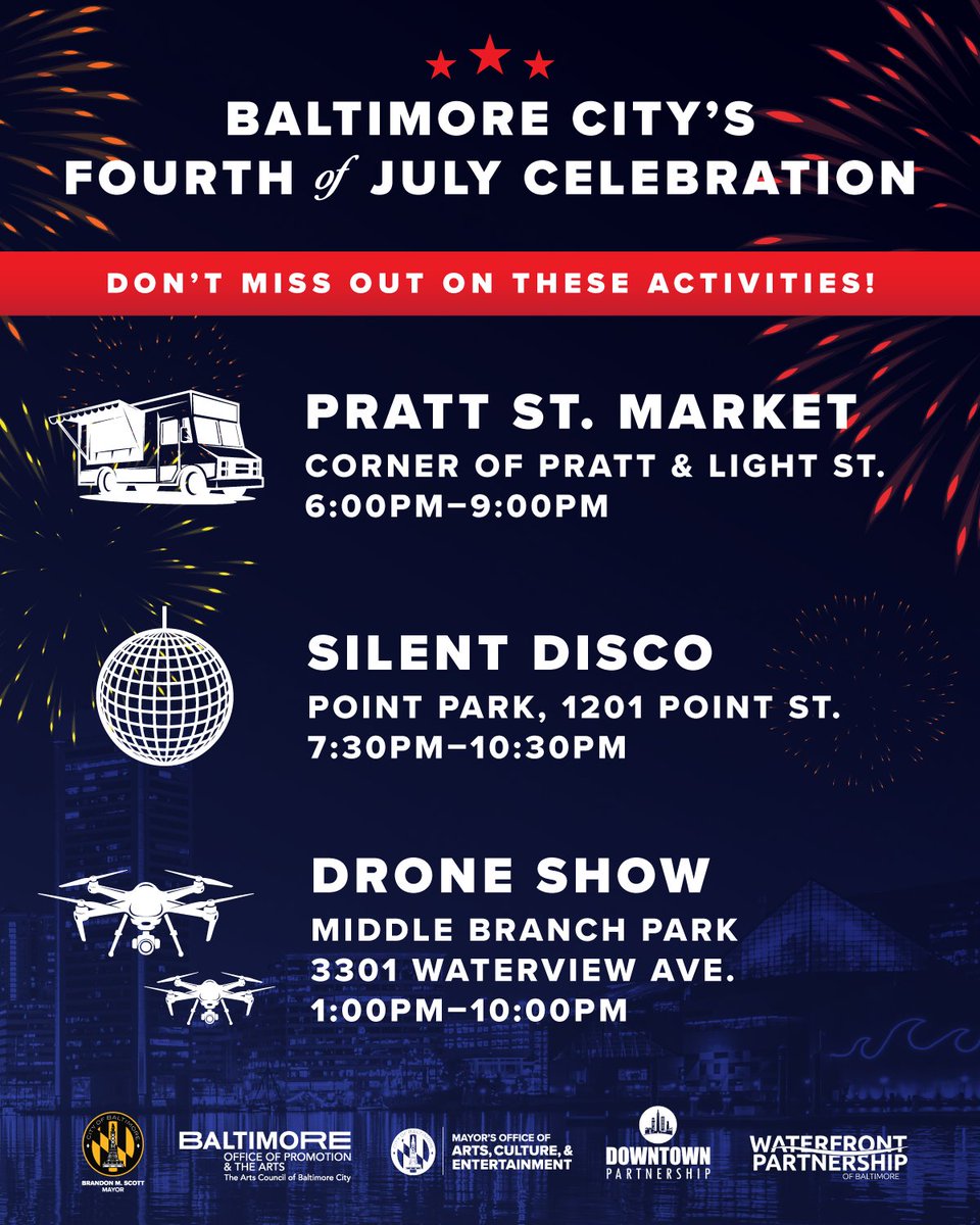 Baltimore, it’s that time of year again. This 4th of July, we're celebrating with fireworks at the Inner Harbor our first-ever drone show down in Cherry Hill. There will be something for the whole family, so come through, bring Lottie, Dottie, and everybody, and meet me there!