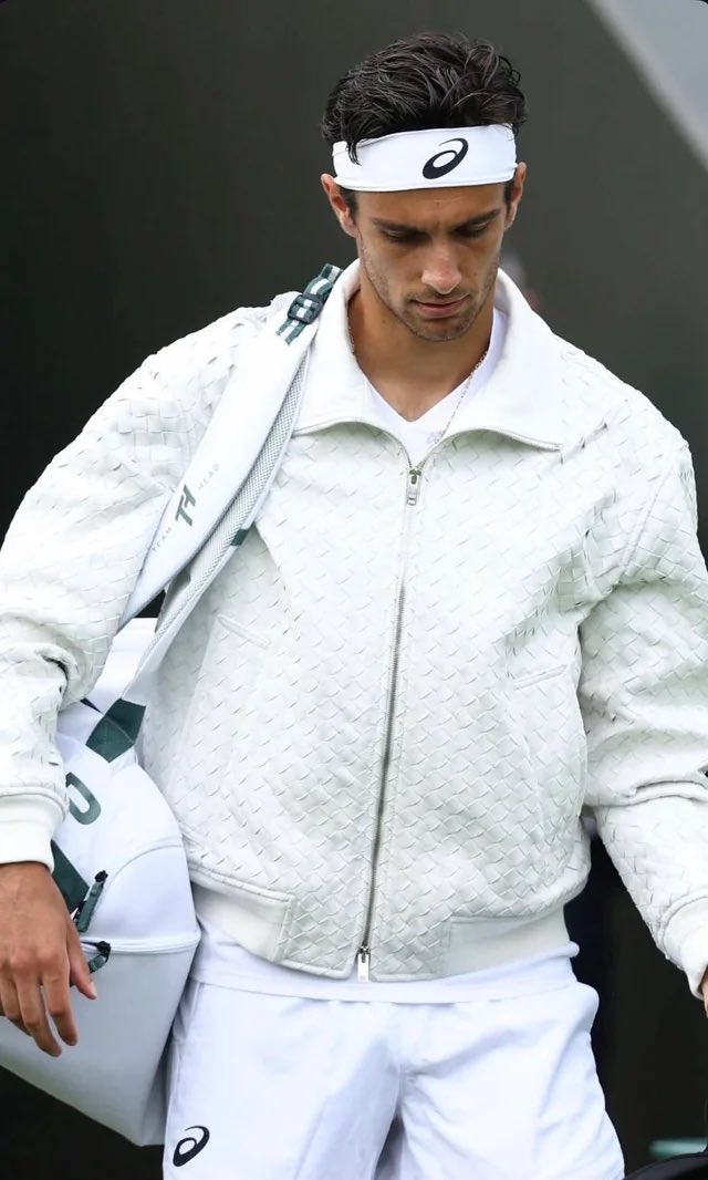 churchofysl's tweet image. a hot new bombshell as entered the villa: lorenzo musetti stepped out onto court 2 at wimbledon wearing the bottega veneta lamb skin weave jacket. the italian was announced as a new brand ambassador yesterday.