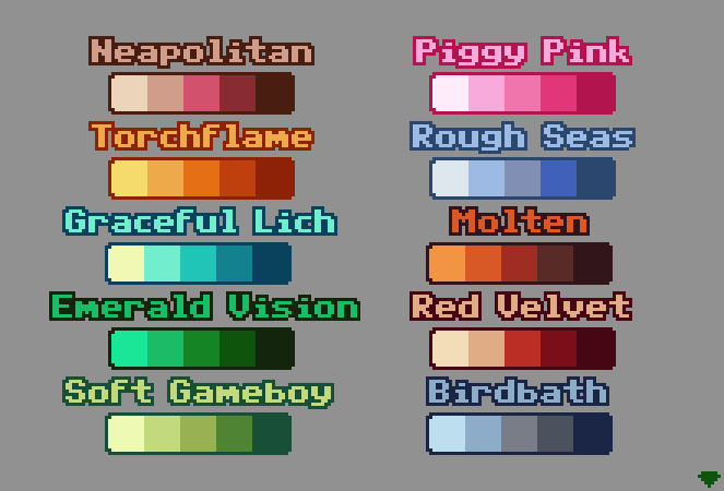A set of 5-color palettes  

Which one is your favorite?  

#pixelart