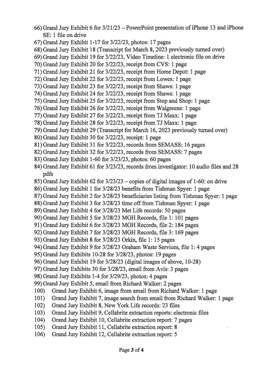 OliviaLambo_'s tweet image. Brian Walshe’s First Notice of Discovery dated April 27, 2023.
FUN FACTS:
- Walshe was indicted within nearly 2 months
- This was turned over to the defense within nearly 3 months
- Investigators never recovered Ana Walshe’s body
- Karen Read wasn’t indicted for over 4 months…