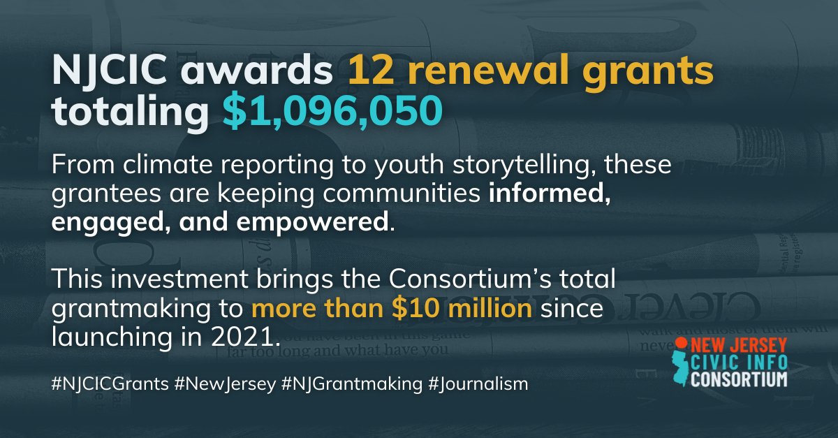 NJCivicInfo's tweet image. Big news: We just awarded 12 renewal grants investing over $1 million into local news, civic media, and journalism training across New Jersey!
Meet the grantees: njcivicinfo.org/press-release-…