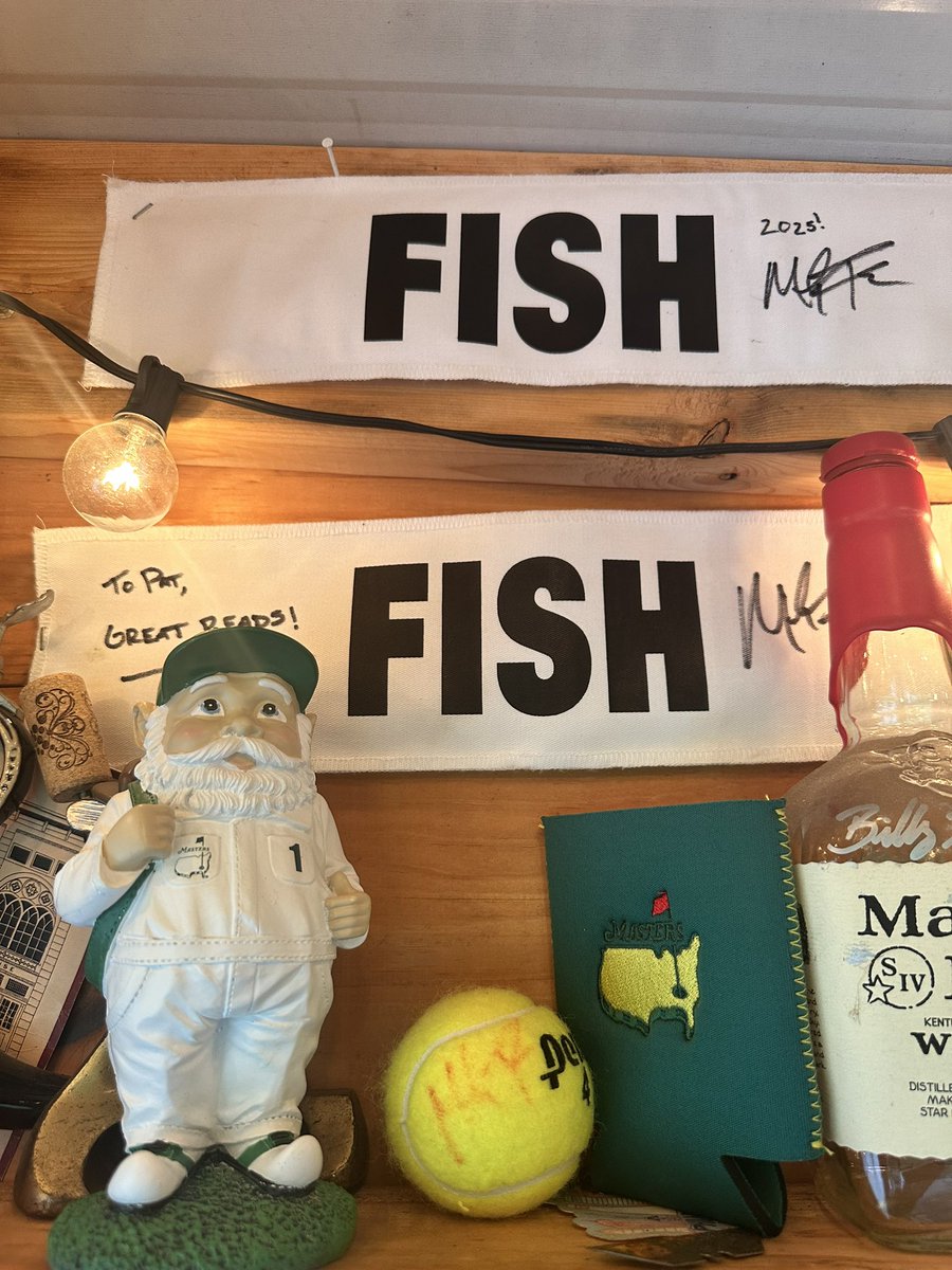 jbucklin's tweet photo. Finally got this memento up in the bar! Let’s go for 3 @MardyFish #Driveforekids #defendingthecrown #2timechamps #caddielife  #BucksBar https://t.co/8FbS3stQtI