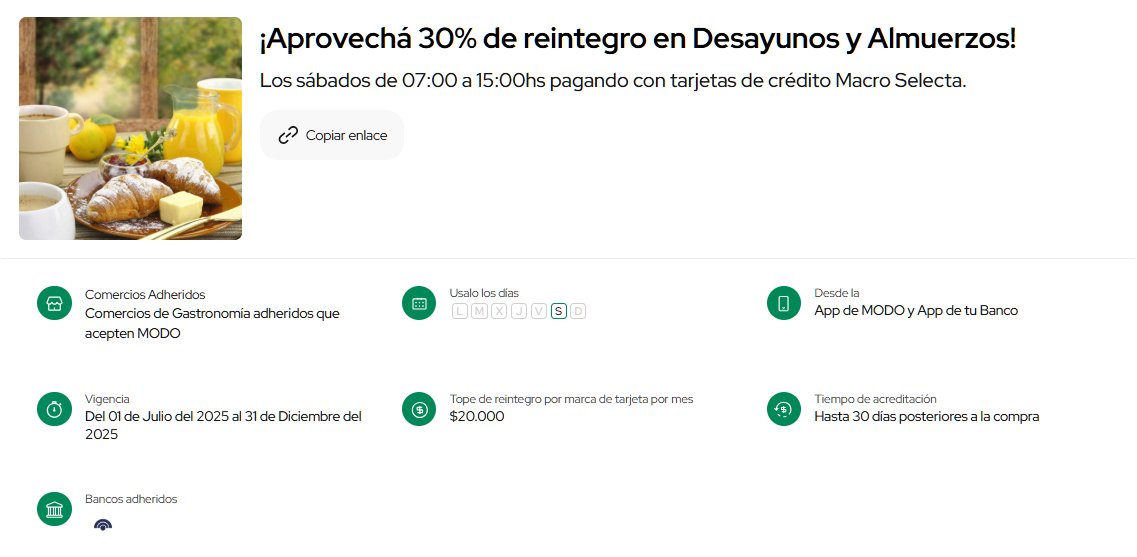 ahorrotwit's tweet photo. ¡Aprovechá 30% de reintegro en Desayunos y Almuerzos todos los sábados de 07:00 a 15:00hs pagando con tarjetas de Crédito #MacroSelecta con tope de devolucion de $20.000!
También hay otras promos que pueden acumular y llegar al 60% :
⚡30% en @luccianosN1 @HeladosFreddo @Havanna_arg @rapanui_choco @PersiccoHelados @Guapaletas y @mamuschka
⚡30% todos los días en un monton de #restos seleccionados
