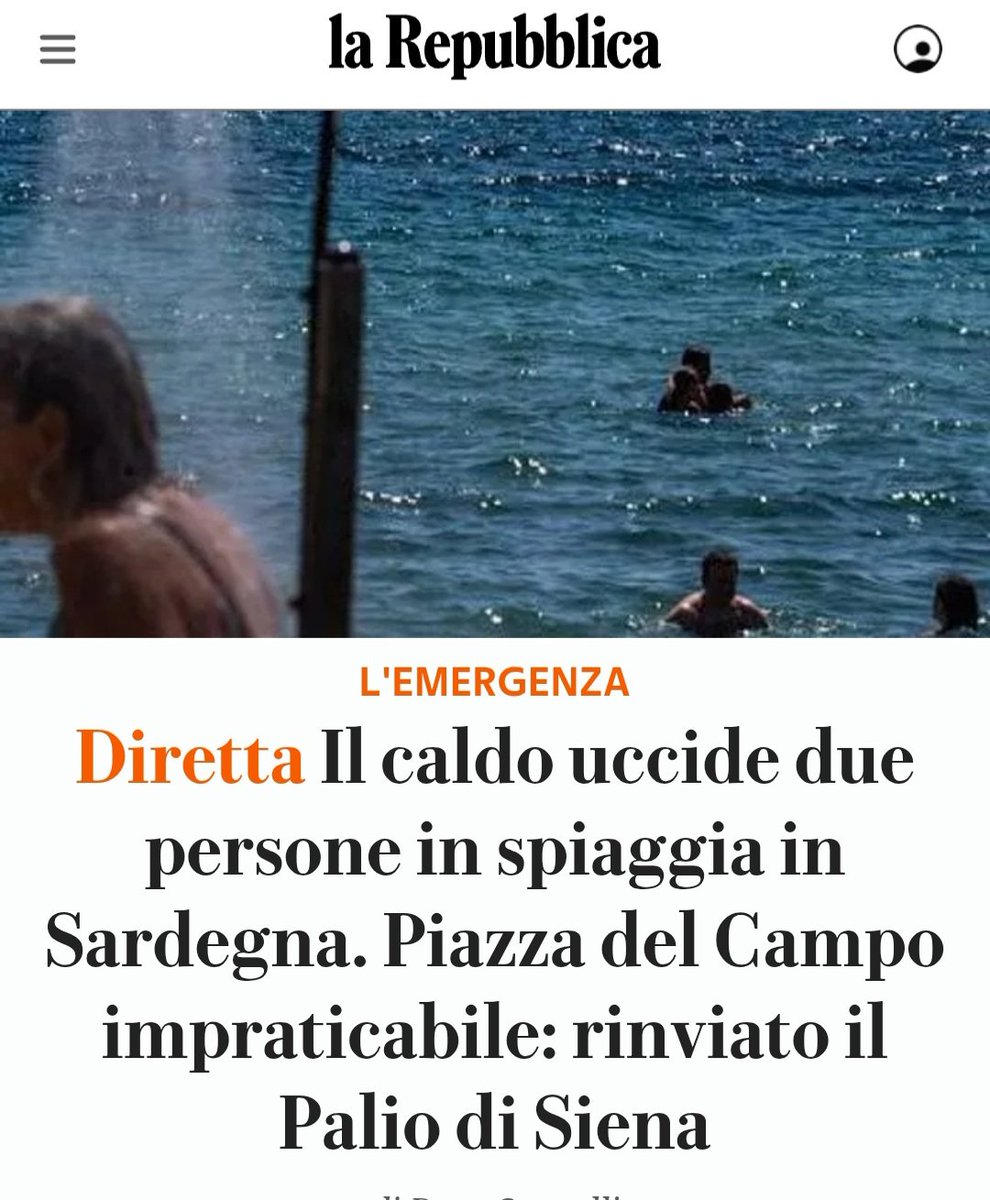 Io non ho più parole, di fronte a disinformazione fatta nei titoli, in questo caso <a href="/repubblica/">Repubblica</a>. "Impraticabile piazza del Palio di Siena, nella titolo di due morti in Sardegna per il caldo. Piazza del Campo era impraticabile per  temporale, non per il caldo.
#nonèinformazione