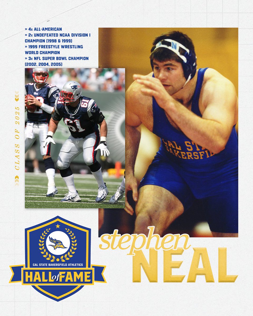 CSUB ATHLETICS (@csubathletics) on Twitter photo 🏆HALL OF FAMER 🏆
Stephen Neal of <a href="/CSUBWrestling/">CSUB WRESTLING</a> will be inducted into the CSUB Athletics Hall of Fame!
Read more about the Class of 2025 and Stephen's career accolades: gorunners.com/news/2025/6/30…
Catch the final honoree live on Friday <a href="/bakersfieldnow/">BakersfieldNow</a> at 6 PM!
#RunnersOnTheRise 🏆HALL OF FAMER 🏆
Stephen Neal of <a href="/CSUBWrestling/">CSUB WRESTLING</a> will be inducted into the CSUB Athletics Hall of Fame!
Read more about the Class of 2025 and Stephen's career accolades: gorunners.com/news/2025/6/30…
Catch the final honoree live on Friday <a href="/bakersfieldnow/">BakersfieldNow</a> at 6 PM!
#RunnersOnTheRise