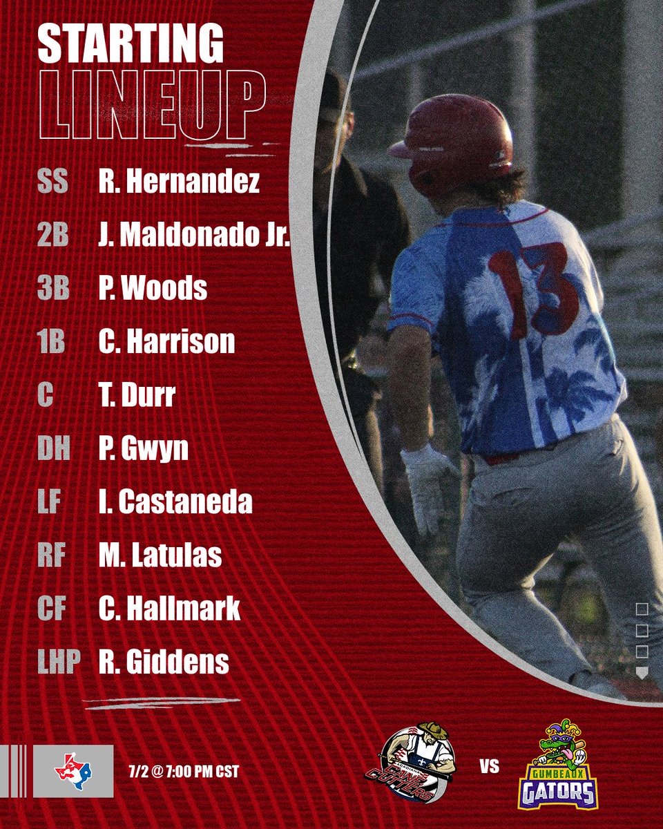 canecuttersbsb's tweet photo. Looking to split the series against the Gumbeaux Gators to start the second half! ⚾️
📺 - https://t.co/0wMmY5nDf8
#CutUpWithTheCutters
#GeauxCutters
#TexasCollegiateLeague
#CaneCutterPride https://t.co/HhJveoxr4I