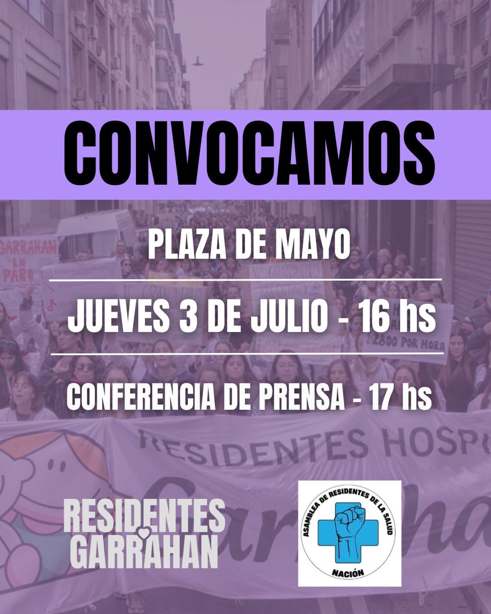 📢 Convocatoria a Plaza de Mayo

Los residentes de los Hospitales nacionales convocamos al pueblo argentino a acompañarnos mañana jueves, desde las 16hs en Plaza de Mayo.

A las 17hs realizaremos una conferencia de prensa para repudiar el intento del Gobierno de profundizar la