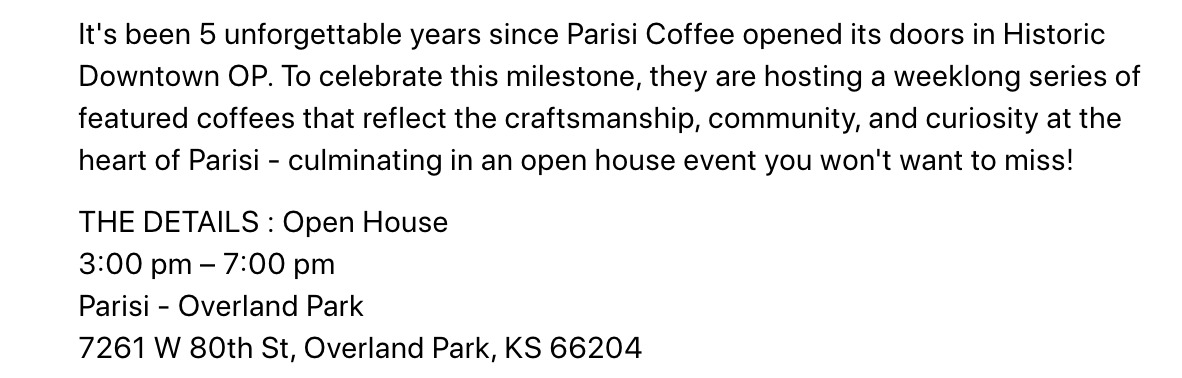 KC coffee lover's, some fun summer <a href="/ParisiCoffee/">Parisi Coffee</a>  news.