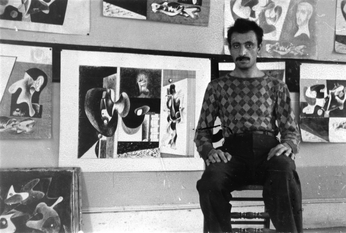 zarandillo's tweet photo. Gorky in his studio at 36 Union Square, c. 1933. Photograph by Alexander Sandow. https://t.co/ufEKKn5C4O