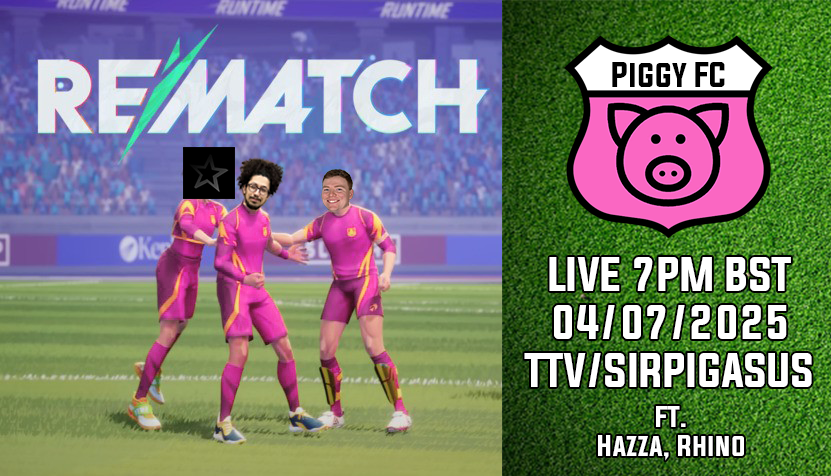 SirPigasus 🎙🐷 (@sirpigasus) on Twitter photo We play Rocket League but no cars and its people and actually its not like Rocket League at all...
🔴 TOMORROW 7pm BST
⚽ ft. <a href="/HazzaProd/">✰ hazza. ツ✰</a>, <a href="/RhinoCasts11/">RhinoCasts</a>
🎮 <a href="/PlayRematch/">Rematch</a>
#PiggyFC | #GoingHam | #BringHomeTheBacon We play Rocket League but no cars and its people and actually its not like Rocket League at all...
🔴 TOMORROW 7pm BST
⚽ ft. <a href="/HazzaProd/">✰ hazza. ツ✰</a>, <a href="/RhinoCasts11/">RhinoCasts</a>
🎮 <a href="/PlayRematch/">Rematch</a>
#PiggyFC | #GoingHam | #BringHomeTheBacon